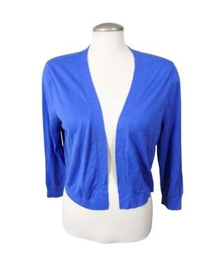 Talbots Open Front Shrug Cardigan Sweater Large Blue  Cotton Modal Thin Knit